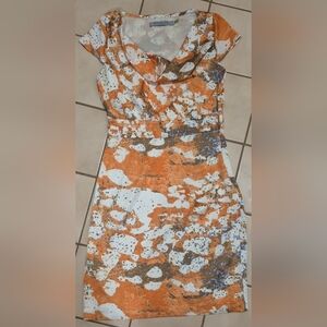 Marc New York Abstract Print Sheath Dress — Rust / Cream / Blue (Size 4)